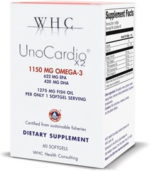 WHC UnoCardio X2~ 1150 mg Omega-3~622 mg EPA 420 MG DHA~ 60 Softgels Exp 03/27