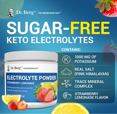 Dr. Berg Zero Sugar Keto Electrolyte Powder, Strawberry Lemonade, 50 Servings