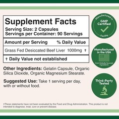 Beef Liver Capsules (1,000mg of Grass Fed, Desiccated per…