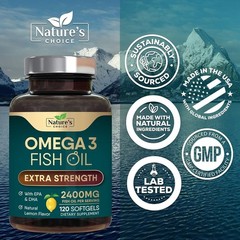 Triple Strength Omega 3 Fish Oil Supplement 2400 mg – EPA & DHA Fish Oil Omega 3