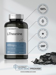 L Theanine 400mg | 400 Capsules Max Size | Non-GMO & Gluten Free | By Horbaach