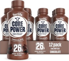 Core Power Protein Shake, Chocolate, 26g Bottle, 14oz, 12 Pack