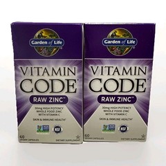 2 Pack Garden of Life Vitamin Code Raw Zinc Capsules 60 Count Each Exp 05/2026