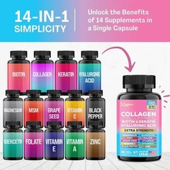 NEW Beauty Collagen Complex Type I II III V X Biotin Keratin 90 Caps