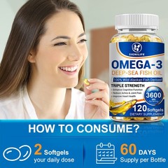 3x Strength EPA & DHA Omega 3 Fish Oil 3600mg, Highest Potency, 4 × 120 Softgels