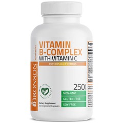 Vitamin B Complex w/ Vitamin C Immune, Energy & Nervous System Support, 250 Caps