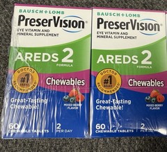2 Boxes Bausch & Lomb PreserVision Areds 2 Formula 60 Chewables Per Box