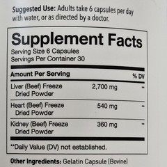 Paleovalley Grass Fed Organ Complex 30 Days Supply 180 Capsules – Exp 10/2027