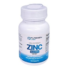 Puregen Labs Zinc Sulfate 220mg Unisex Immune Support 100 Tablets NWT L3856-100