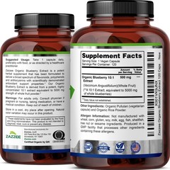USDA Organic Wild Blueberry Extract Whole Fruit 5000 mg Strength 10:1 Extract