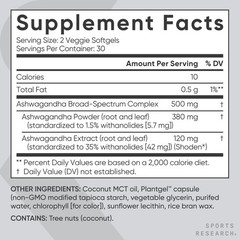 Ashwagandha Softgels with Coconut MCT Oil – Natural Adaptogen for Relaxation, Ca