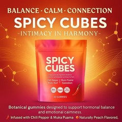 Spicy Cubes Hot Peach Gummies with Chili, Maca Root Vegan 30 Count US