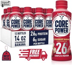 Core Power Protein Shake, Strawberry Banana, 26g Bottle, 14oz, 12 Pack