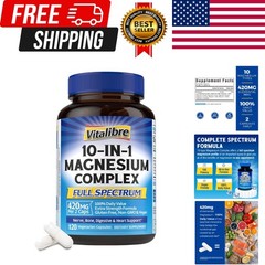 Vitalibre 10 in 1 Magnesium Complex, 420mg Elemental Magnesium | Ultra Strength,