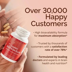 1 PACK Happy Saffron Plus 90 Capsules – Saffron Flower Extract, Curcumin & Zinc