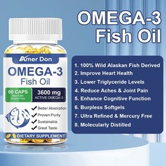 Omega 3 Fish Oil Capsules 3x Strength 3600mg EPA & DHA, Highest Potency
