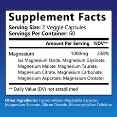 Magnesium Complex Supplement 8 Elemental Magnesium 1000mg – Maximum Absorption