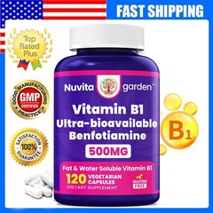 Vitamin B-1 Thiamine 500 mg, 60 Day Supply Dietary Supplement, Easy-to-Swallow