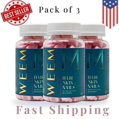 WEEM Hair Skin and Nails Gummies, Vegan biotin Vitamins, Healthy Hair- Pack of 3