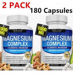 2Pack Magnesium complex supplement: 1000mg of 8-element magnesium, 180 capsules