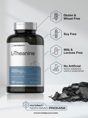 L Theanine 400mg | 400 Capsules Max Size | Non-GMO & Gluten Free | By Horbaach