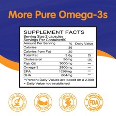 Omega 3 Fish Oil Capsules 3x Strength 3600mg EPA & DHA, Highest Potency 120Pills