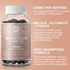 240ct Magnesium Complex Supplement Elemental Magnesium 300mg Maximum Absorption