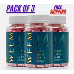 WEEM Hair Skin and Nails Gummies, Vegan biotin Vitamins, Healthy Hair- Pack of 3