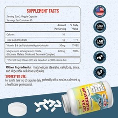 5-in-1 Magnesium Vitamin B6 Complex Supplement for Sleep Muscle Heart Health