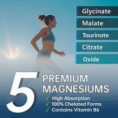 5-in-1 Magnesium Vitamin B6 Complex Supplement for Sleep Muscle Heart Health
