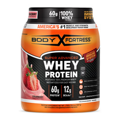 Body Fortress 100% Whey Protein Powder Strawberry 60g Protein BCAAs Immune 1.78l