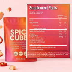 Spicy Cubes Hot Peach Gummies with Chili, Maca Root Vegan 30 Count US