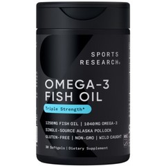 Triple Strength Omega 3 Fish Oil 1250mg Wild Alaska Pollock Burpless 30 Softgels