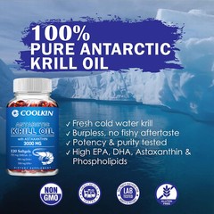 Antarctic Krill Oil 3000mg -with Omega-3 EPA, DHA, Astaxanthin and Phospholipids