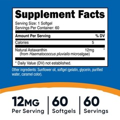 Nutricost Astaxanthin 12mg, 60 Softgel Capsules – Gluten Free and Non-GMO