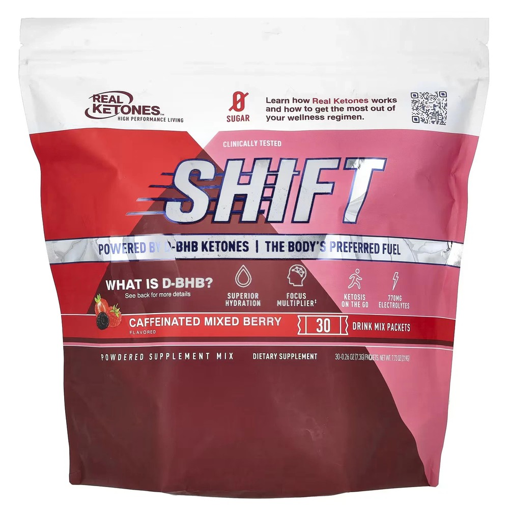 Real Ketones Shift, Caffeinated Mixed Berry 30 Packets, 0.26 oz (7.3 g) EXP 2027