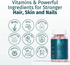 WEEM Hair Skin and Nails Gummies – Supports Healthy Hair – Vegan biotin Vitamins