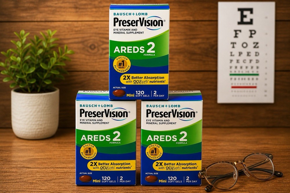 3 Pk Bausch + Lomb PreserVision AREDS 2 Eye Vitamins 120 Mini Softgels Exp 11/26