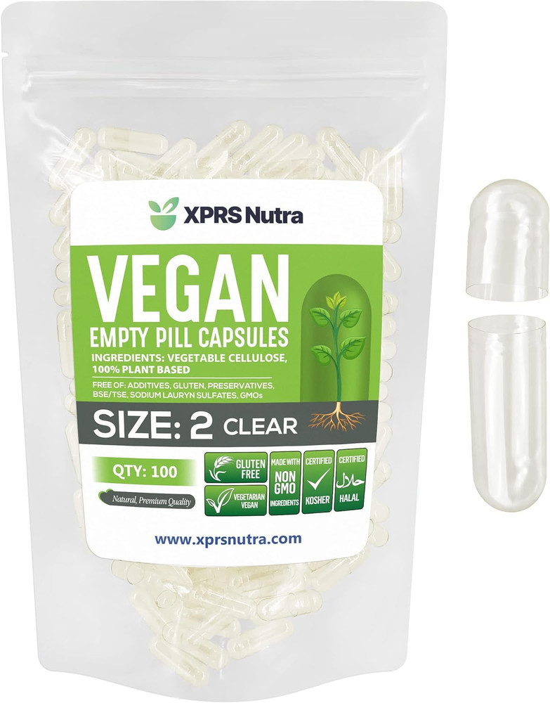 Size 2 Empty Vegan Capsules, 100 Count, Clear – DIY Veggie Pill Filling