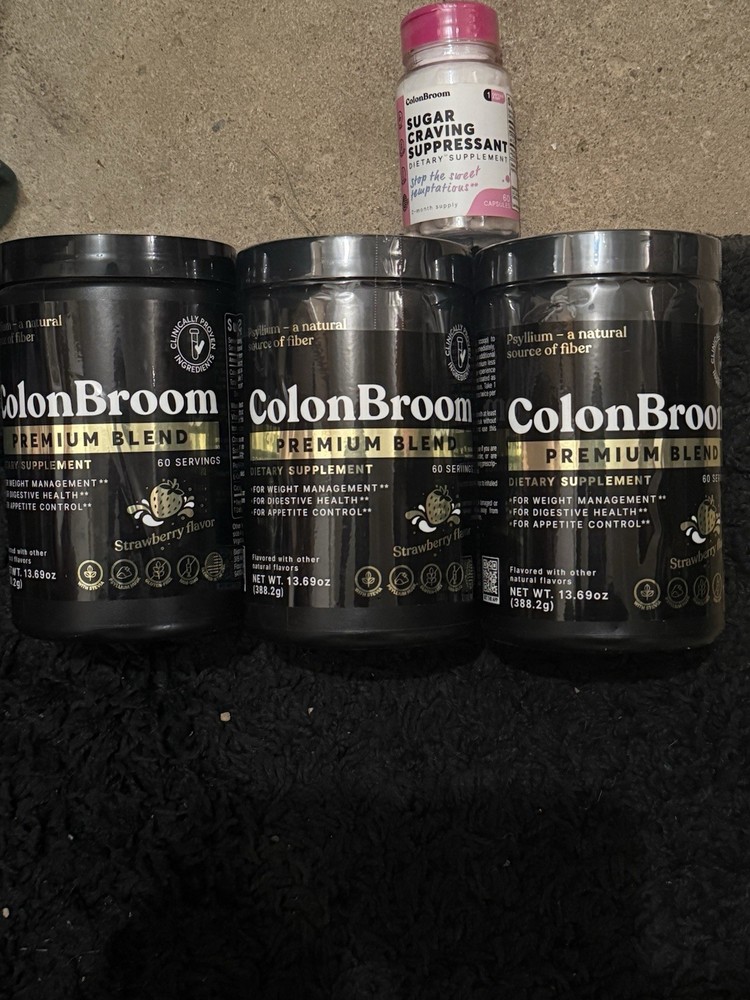ColonBroom Strawberry Psyllium Fiber Powder 13.69 oz + 60 Capsules
