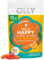 OLLY Hello Happy Gummy Worms, Mood Support, Vitamin D, Saffron, 90 Count 05/2026