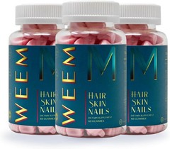 3 PACK-WEEM Hair Skin and Nails Gummies, Supports Healthy Hair, Glowing Skin