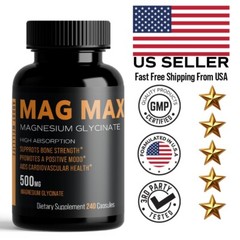Magnesium Glycinate 500mg – 240 Capsules | 8-Month Supply | USA Formulated Premi