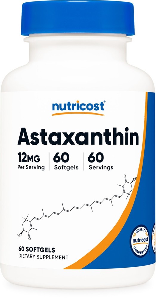 Nutricost Astaxanthin 12mg, 60 Softgel Capsules – Gluten Free and Non-GMO
