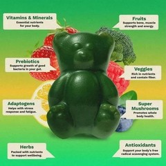 Gruns Adults Super Greens Gummies, Multivitamin Superfood Gummy Bears