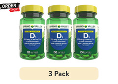 3 Pack Spring Valley Vitamin D3 Softgels, 125 mcg per Softgel, 5,000 IU, 250 Ct