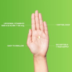 Liposomal Vitamin D3 5000 IU K2 MK7 100 mcg, Vit D and K Supplement 365 softgels