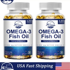 2PACKS Omega 3 Fish Oil Capsules 3x Strength 3600mg EPA & DHA, Highest Potency