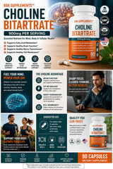 2 Choline Bitartrate 900mg serving Brain Memory Booster Nootropic Fatty Liver