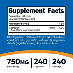 Nutricost Magnesium Oxide 750mg, 240 Capsules – 420mg of Magnesium